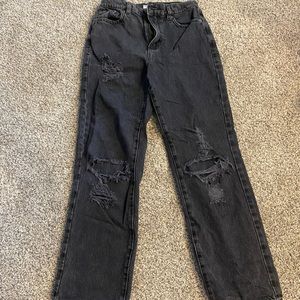 GARAGE DENIM wide leg black distressed jeans